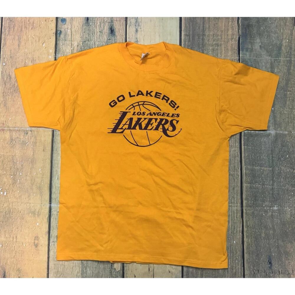Los Angeles Lakers Go Lakers T Shirt Yellow Xl Kcal 9 Tv Station Vtg 1